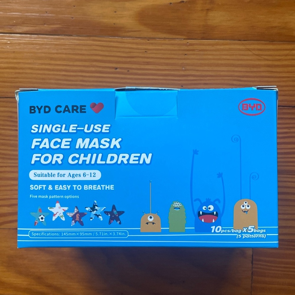 BYD single use face mask for children age 6-12